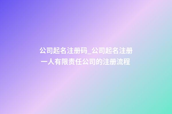 公司起名注册码_公司起名注册 一人有限责任公司的注册流程-第1张-公司起名-玄机派